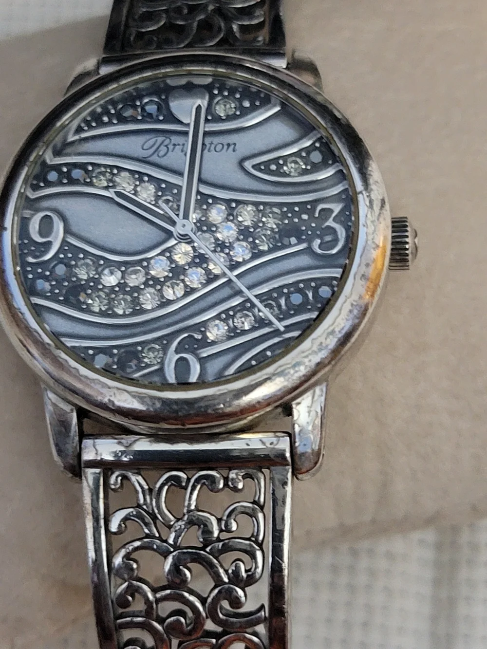 Brighton Women's Silver Wave Crystal Accent Bracelet Watch